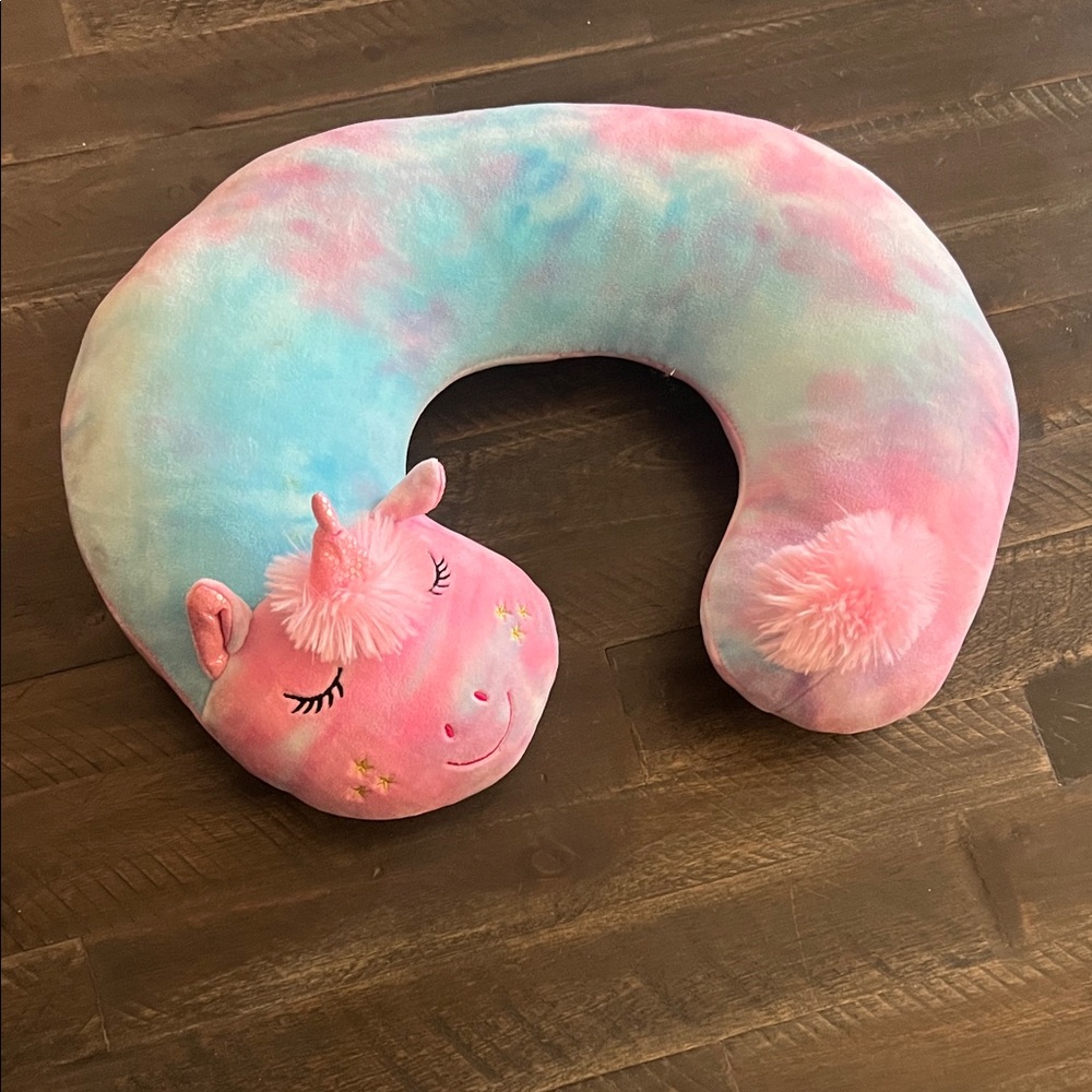 Unicorn Plush Travel Neck Pillow - Pastel Tie-Dye